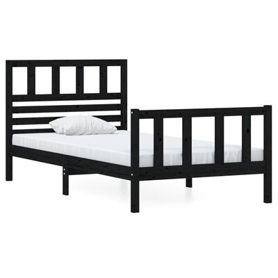 vidaXL Bed Frame without Mattress Black Solid Wood 90x200 cm (810071+814128)