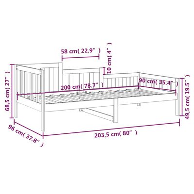 vidaXL Day Bed without Mattress Black 90x200 cm Solid Wood Pine