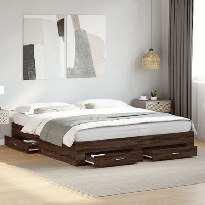 vidaXL Bed Frame with Drawers without Mattress Brown Oak 180x200 cm Super King