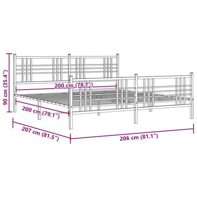 vidaXL Metal Bed Frame without Mattress with Footboard White 200x200 cm