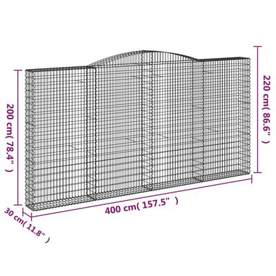 vidaXL Arched Gabion Baskets 4 pcs 400x30x200/220 cm Galvanised Iron