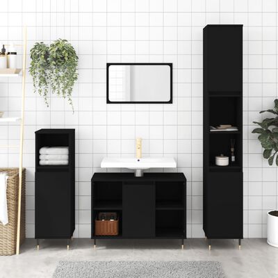 vidaXL 3 Piece Bathroom Furniture Set Black Engineered Wood