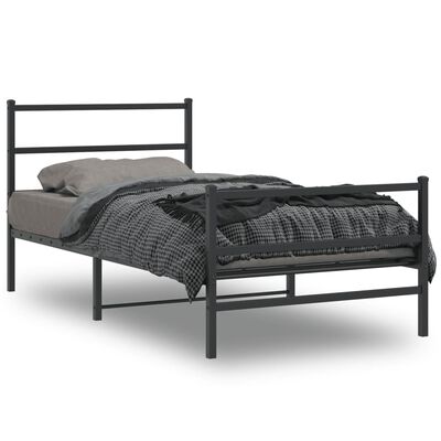 vidaXL Metal Bed Frame without Mattress with Footboard Black 100x190 cm