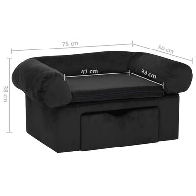 vidaXL Dog Sofa with Drawer Black 75x50x38 cm Plush