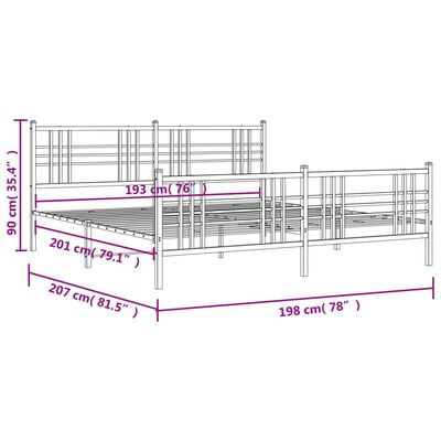 vidaXL Metal Bed Frame without Mattress with Footboard White 193x203 cm