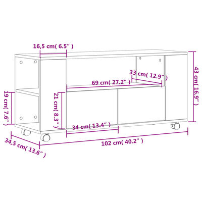 vidaXL TV Cabinet Grey Sonoma 102x34.5x43 cm Engineered Wood