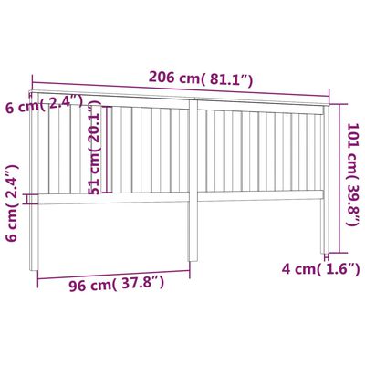 vidaXL Bed Headboard Black 206x6x101 cm Solid Wood Pine