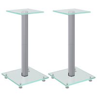 vidaXL Speaker Stands 2 pcs Silver Tempered Glass 1 Pillar Design