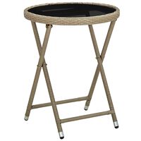 vidaXL Tea Table Beige 60 cm Poly Rattan and Tempered Glass