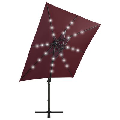 vidaXL Cantilever Garden Parasol with Pole and LED Lights Bordeaux Red 250 cm