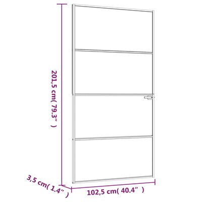 vidaXL Interior Door White 102x201.5 cm Tempered Glass&Aluminium Slim