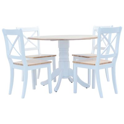 vidaXL 5 Piece Dining Set Solid Rubber Wood White and Brown