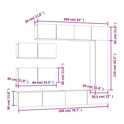 vidaXL 7 Piece TV Cabinet Set Grey Sonoma Engineered Wood