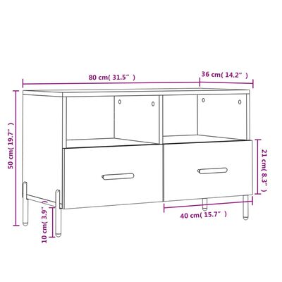 vidaXL TV Cabinet High Gloss White 80x36x50 cm Engineered Wood