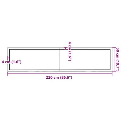 vidaXL Wall Shelf Light Brown 220x50x(2-4) cm Treated Solid Wood Oak