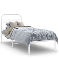 vidaXL Metal Bed Frame without Mattress with Headboard White 75x190 cm Small Single