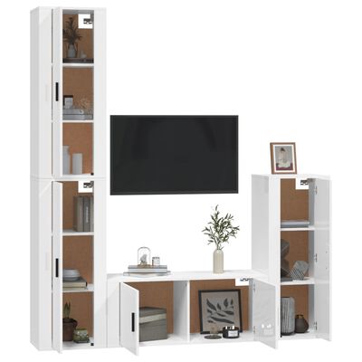 vidaXL 4 Piece TV Cabinet Set High Gloss White Engineered Wood