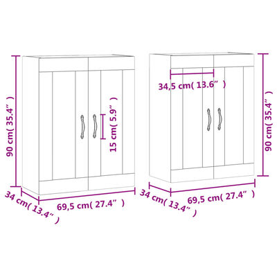 vidaXL Wall Mounted Cabinets 2 pcs Black Engineered Wood