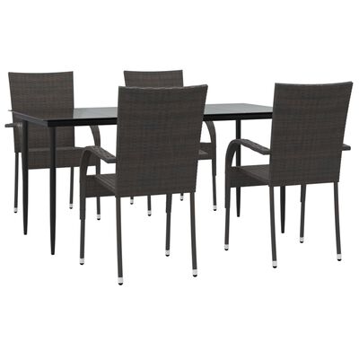 vidaXL 5 Piece Garden Dining Set Brown Poly Rattan