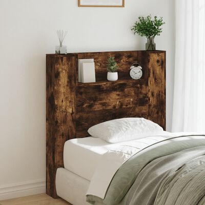 vidaXL Headboard Cabinet with LED Smoked Oak 100x16.5x103.5 cm