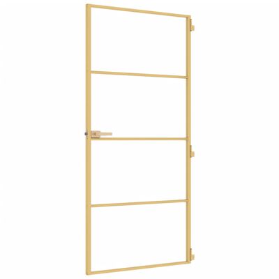 vidaXL Interior Door Slim Golden 93x201.5 cm Tempered Glass and Aluminium