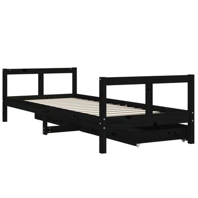 vidaXL Kids Bed Frame with Drawers Black 80x200 cm Solid Wood Pine