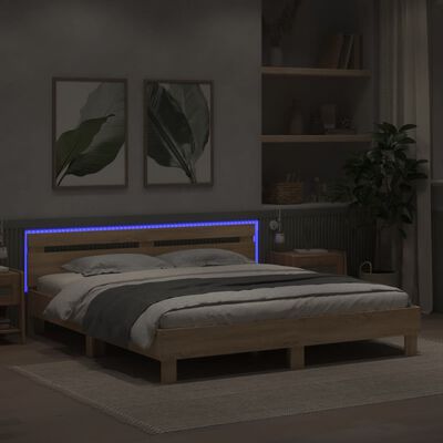 vidaXL Bed Frame with LED without Mattress Sonoma Oak 200x200 cm