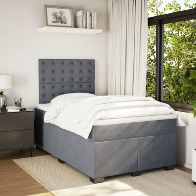 vidaXL Box Spring Bed with Mattress Dark Grey 120x200 cm Velvet