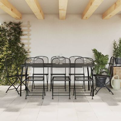 vidaXL 9 Piece Garden Dining Set Anthracite Metal Mesh