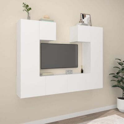 vidaXL 6 Piece TV Cabinet Set White Engineered Wood