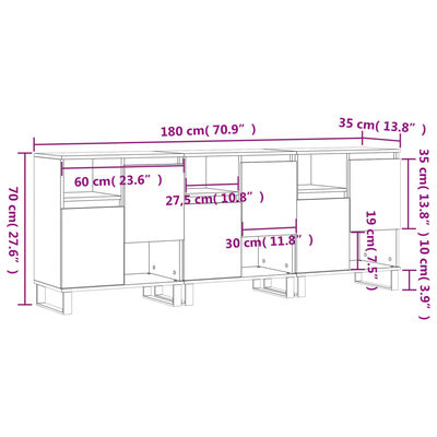 vidaXL Sideboards 3 pcs Sonoma Oak Engineered Wood