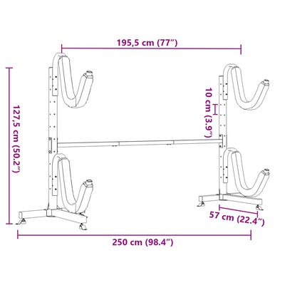 vidaXL Kayak Storage Rack for 2 Kayak 250x57x127.5 cm Steel