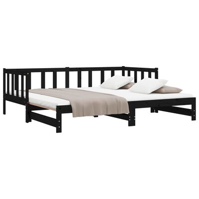 vidaXL Day Bed with Trundle without Mattress Black 90x190 cm Single Solid Wood