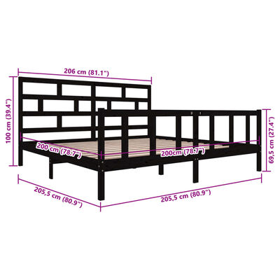 vidaXL Bed Frame without Mattress Black Solid Wood 200x200 cm (810106+814218)