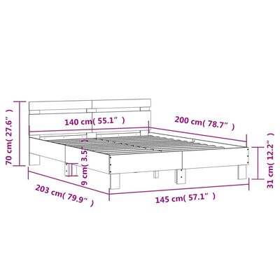 vidaXL Bed Frame with LED without Mattress Sonoma Oak 140x200 cm