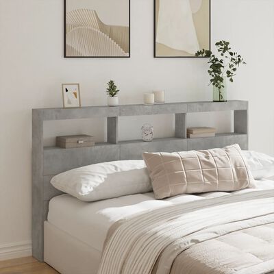 vidaXL Headboard Cabinet with LED Concrete Grey 180x17x102 cm