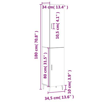 vidaXL Highboard Concrete Grey 34.5x34x180 cm Engineered Wood