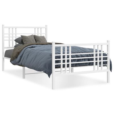 vidaXL Metal Bed Frame without Mattress with Footboard White 100x200 cm