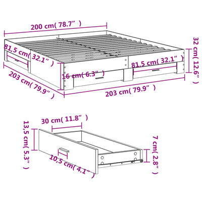 vidaXL Bed Frame with Drawers without Mattress Smoked Oak 200x200 cm