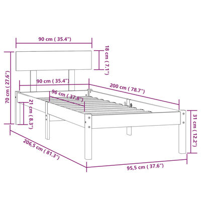 vidaXL Bed Frame without Mattress Solid Wood 90x200 cm