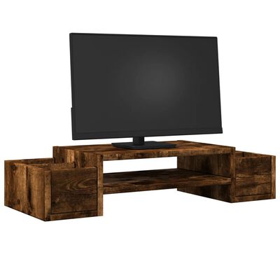 vidaXL Monitor Stand with Storage Smoked Oak 70x27x15 cm Engineered Wood