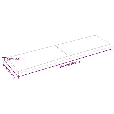 vidaXL Table Top 180x50x(2-6) cm Untreated Solid Wood Oak