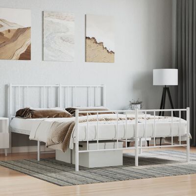 vidaXL Metal Bed Frame without Mattress with Footboard White 120x190 cm Small Double