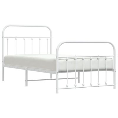 vidaXL Metal Bed Frame without Mattress with Footboard White 100x190 cm