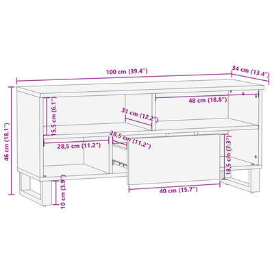 vidaXL TV Cabinet Brown 100x34x46 cm Solid Wood Mango