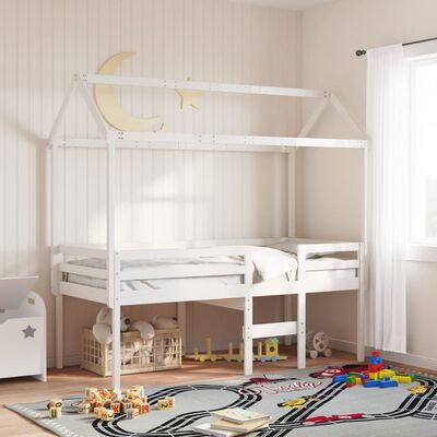 vidaXL High Sleeper Bed without Mattress White 75x190 cm Small Single Solid Wood Pine