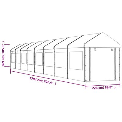 vidaXL Gazebo with Roof White 17.84x2.28x2.69 m Polyethylene