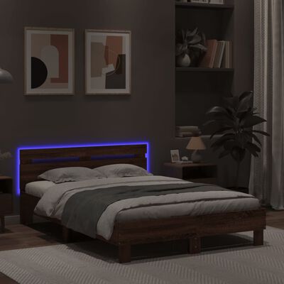 vidaXL Bed Frame with LED without Mattress Brown Oak 135x190 cm Double