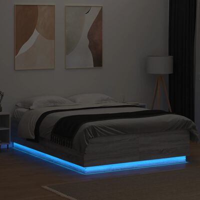 vidaXL Bed Frame with LED without Mattress Grey Sonoma 120x200 cm