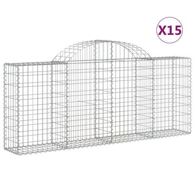 vidaXL Arched Gabion Baskets 15 pcs 200x30x80/100 cm Galvanised Iron